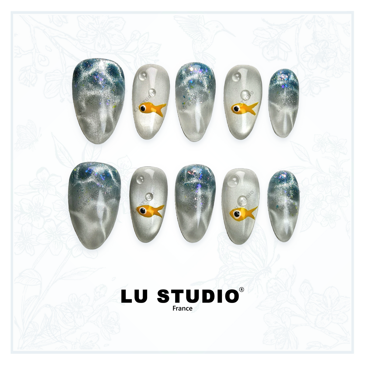 M54 - Petits Poissons dans l'eau | Faux-ongles réutilisables - Press on nails