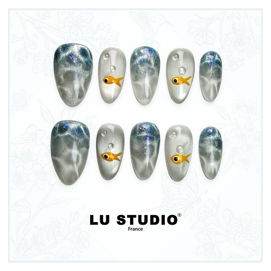 M54 - Petits Poissons dans l'eau | Faux-ongles réutilisables - Press on nails