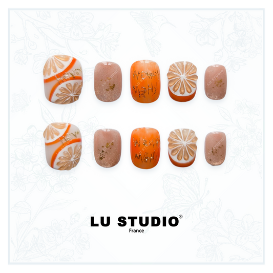 M56 - Clémentine  |  Faux-ongles réutilisables - Press on nails
