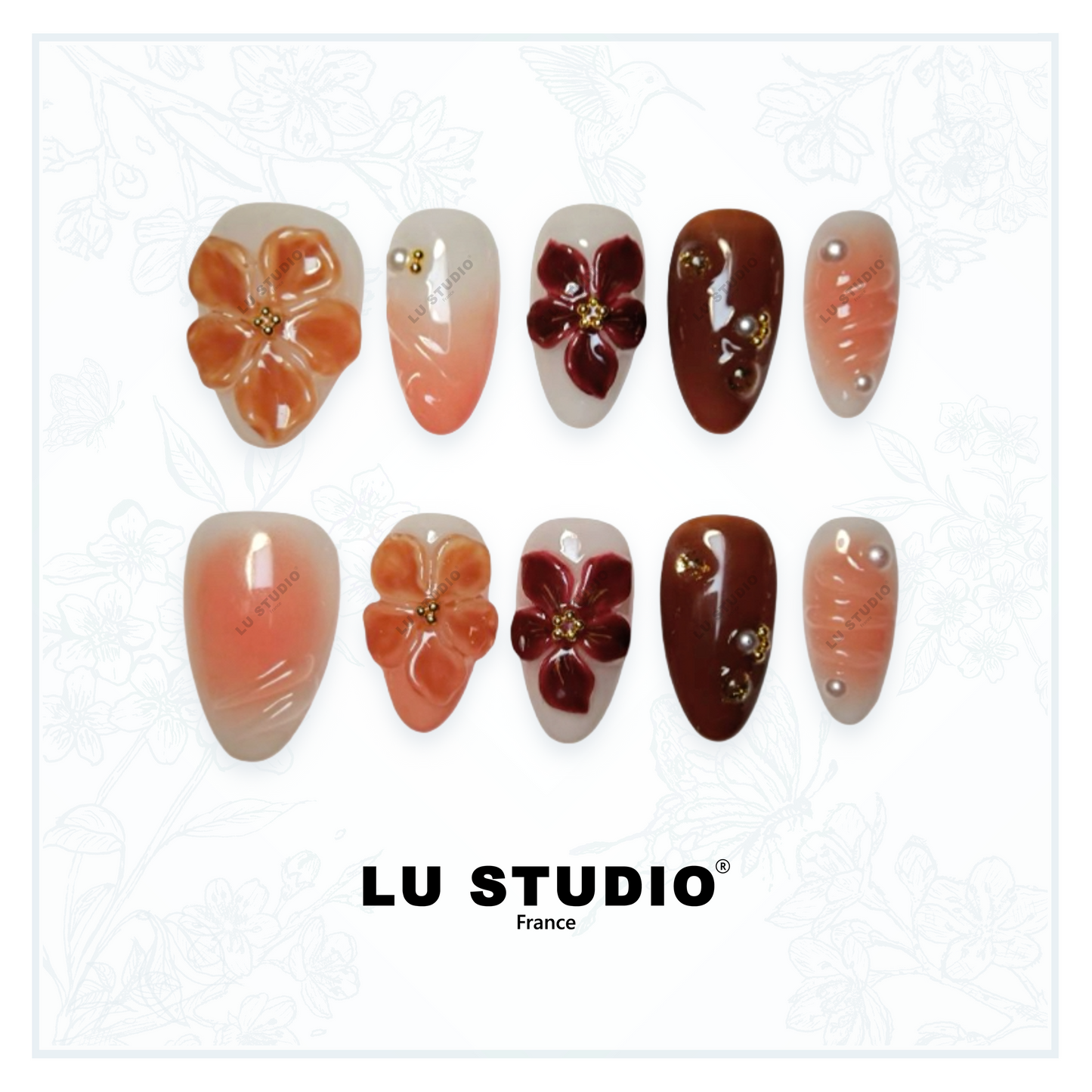 M61 - Fleurs d'automne  |  Faux-ongles réutilisables - Press on nails