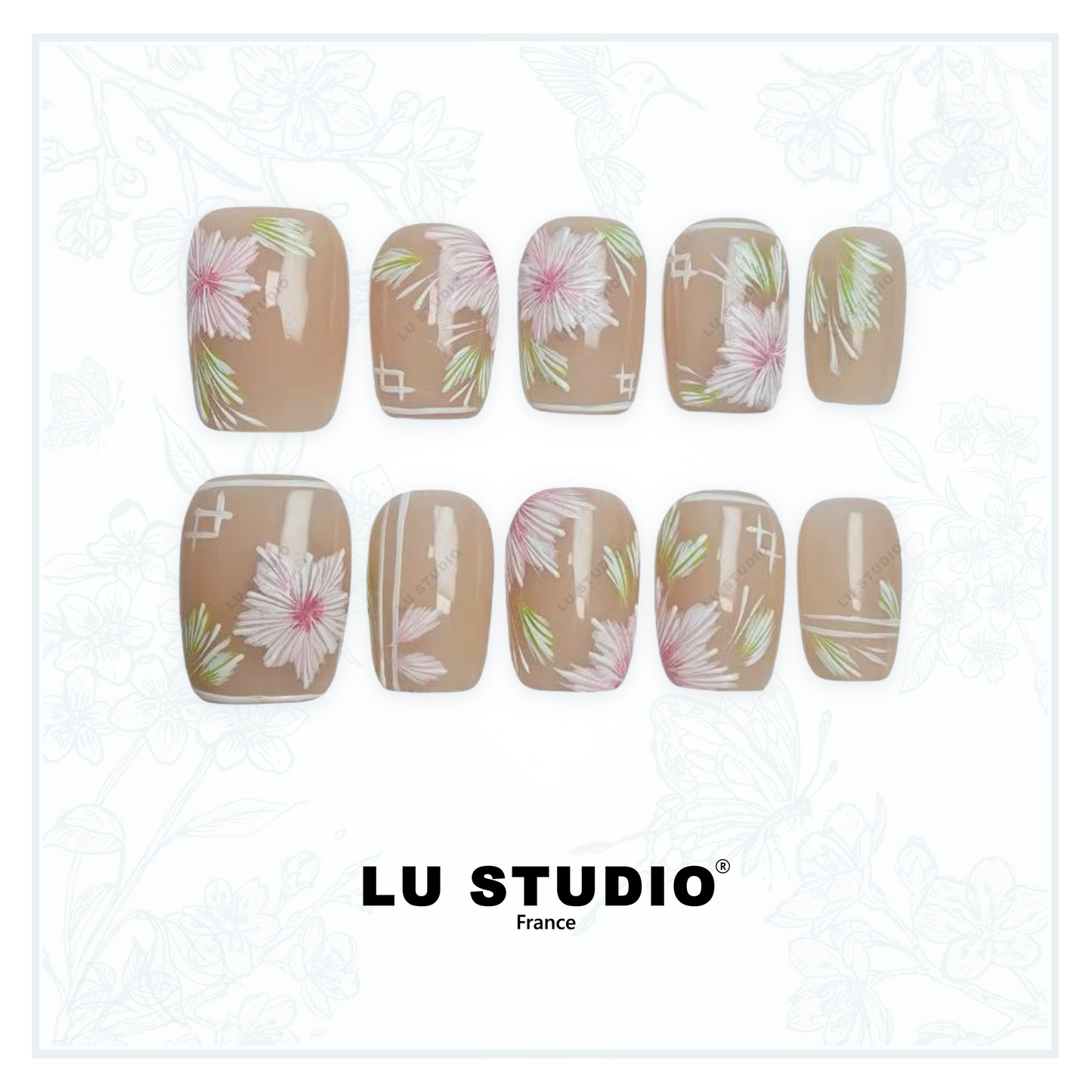 M67 - Peinture chinoise sur toile naturelle  |  Faux-ongles réutilisables - Press on nails