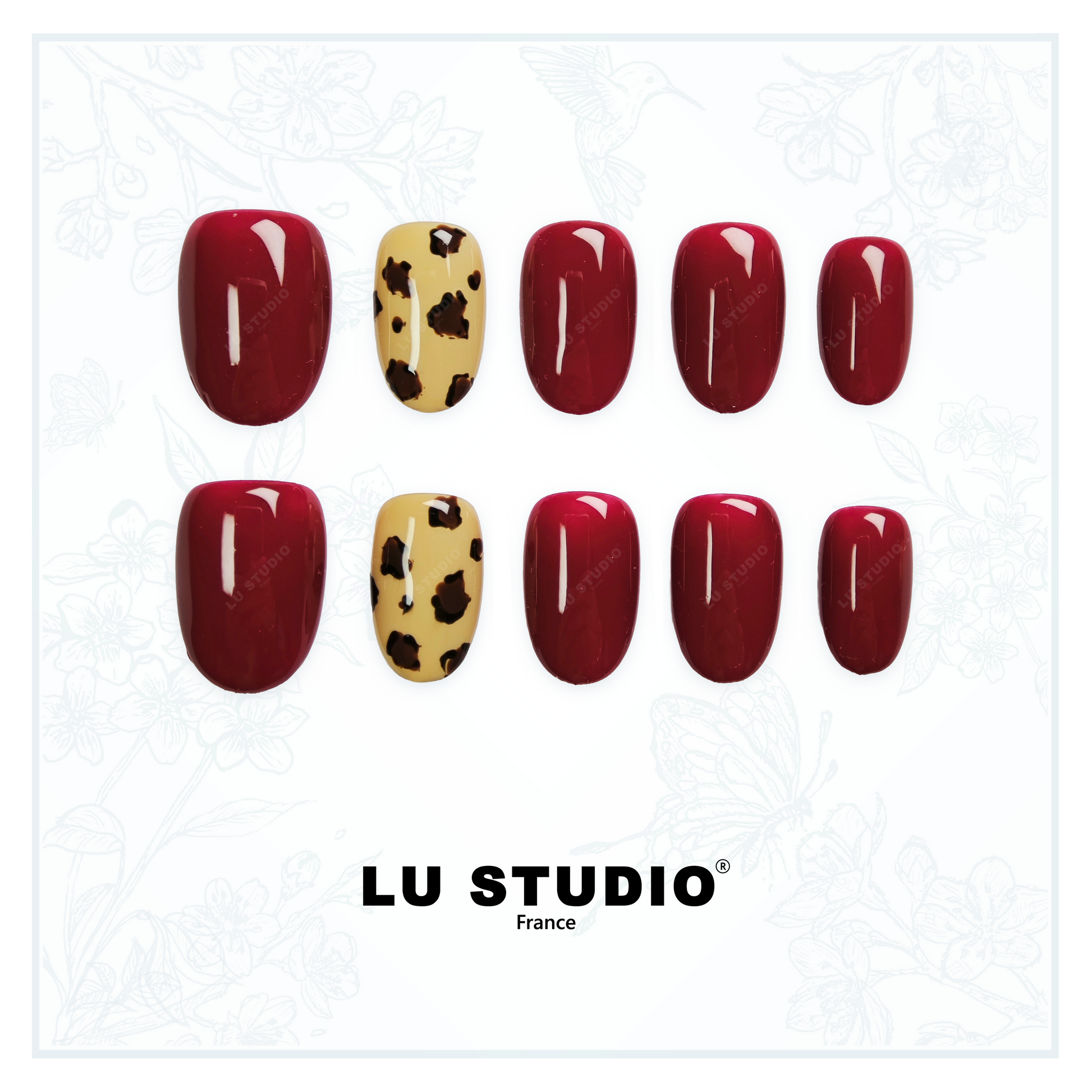 M73 - Léopard Grenat  |  Faux-ongles réutilisables - Press on nails