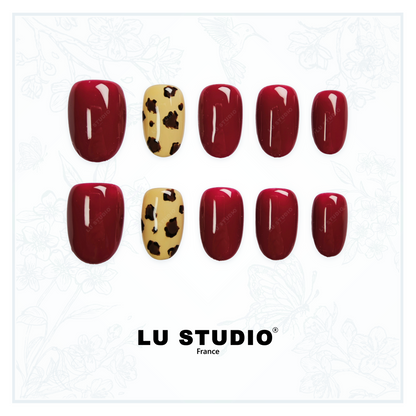 M73 - Léopard Grenat  |  Faux-ongles réutilisables - Press on nails