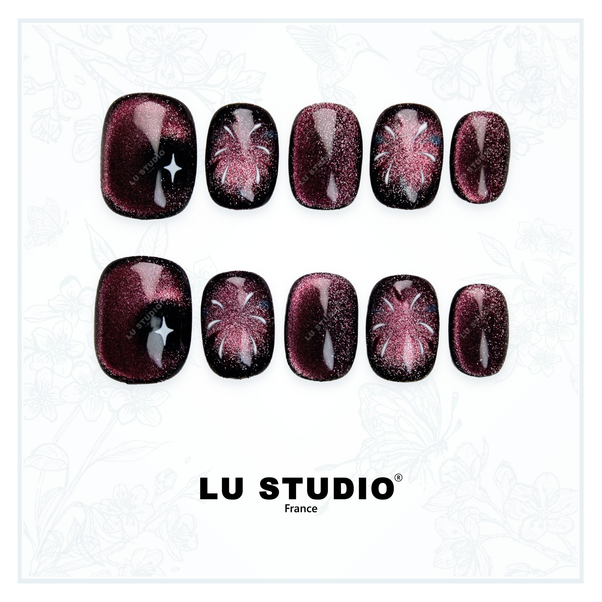 M74 - Feux d'artifice et sa pointe de violet  |  Faux-ongles réutilisables - Press on nails