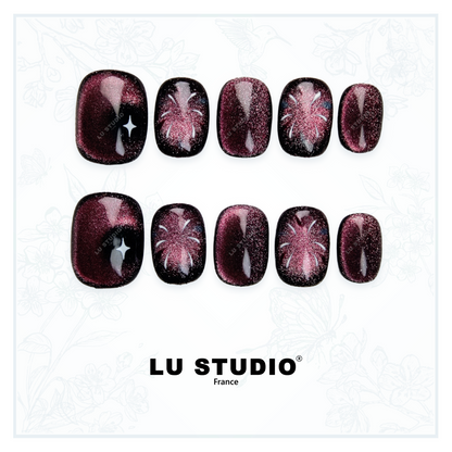 M74 - Feux d'artifice et sa pointe de violet  |  Faux-ongles réutilisables - Press on nails