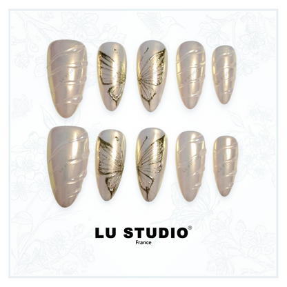 M84 - Papillon Nacré | Faux-ongles réutilisables - Press on nails