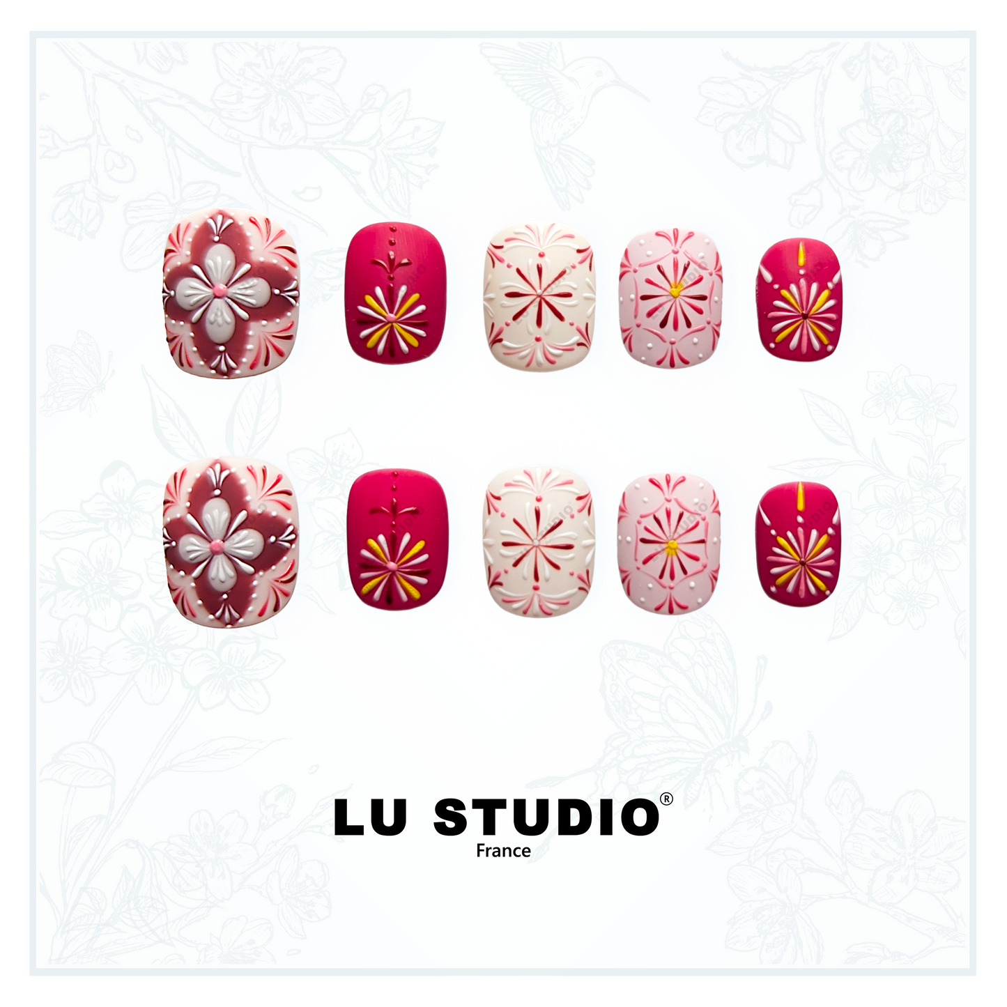 M95 - Mosaïque Rosée  |  Faux-ongles réutilisables - Press on nails