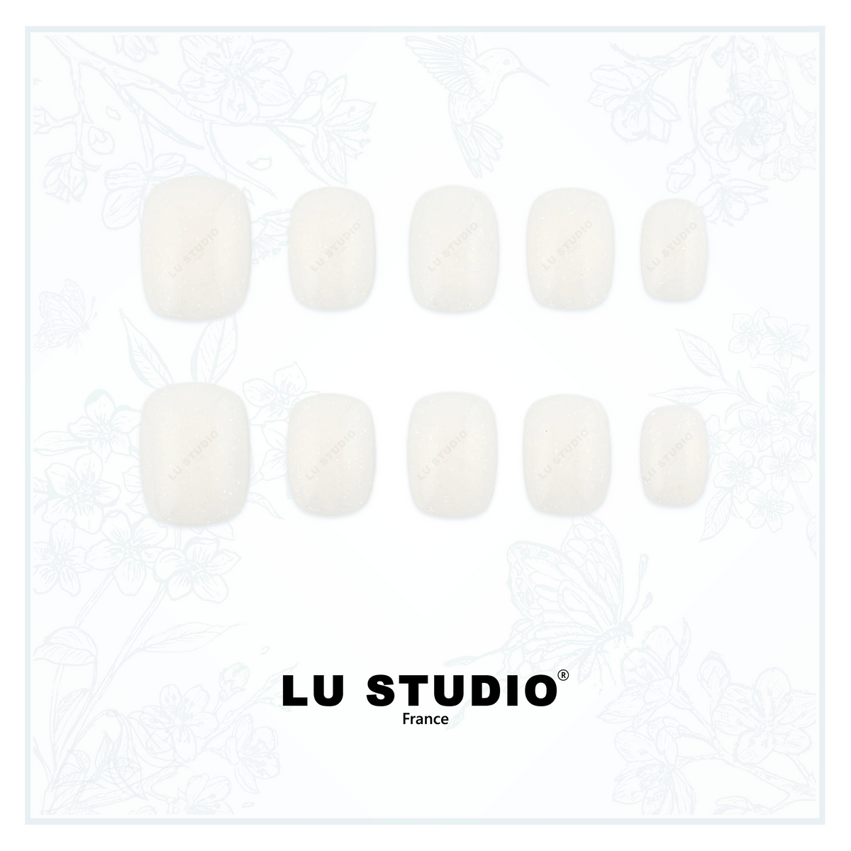 N08 - Bombé blanc paillette |  Faux-ongles réutilisables - Press on nails