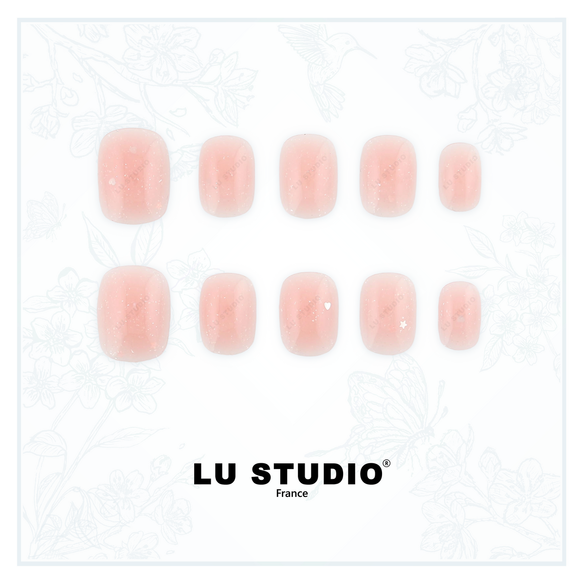 N09 - Bombé rose coeur étoile  |  Faux-ongles réutilisables - Press on nails