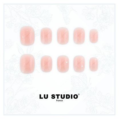 N09 - Bombé rose coeur étoile  |  Faux-ongles réutilisables - Press on nails