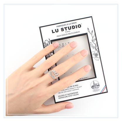 N09 - Bombé rose coeur étoile  |  Faux-ongles réutilisables - Press on nails