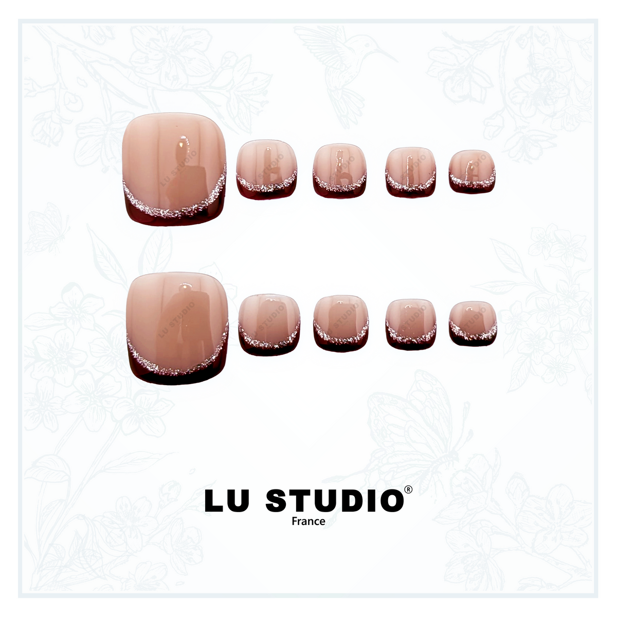 P20- French rouge brillant "Spécial pieds"   |  Faux-ongles réutilisables - Press on nails
