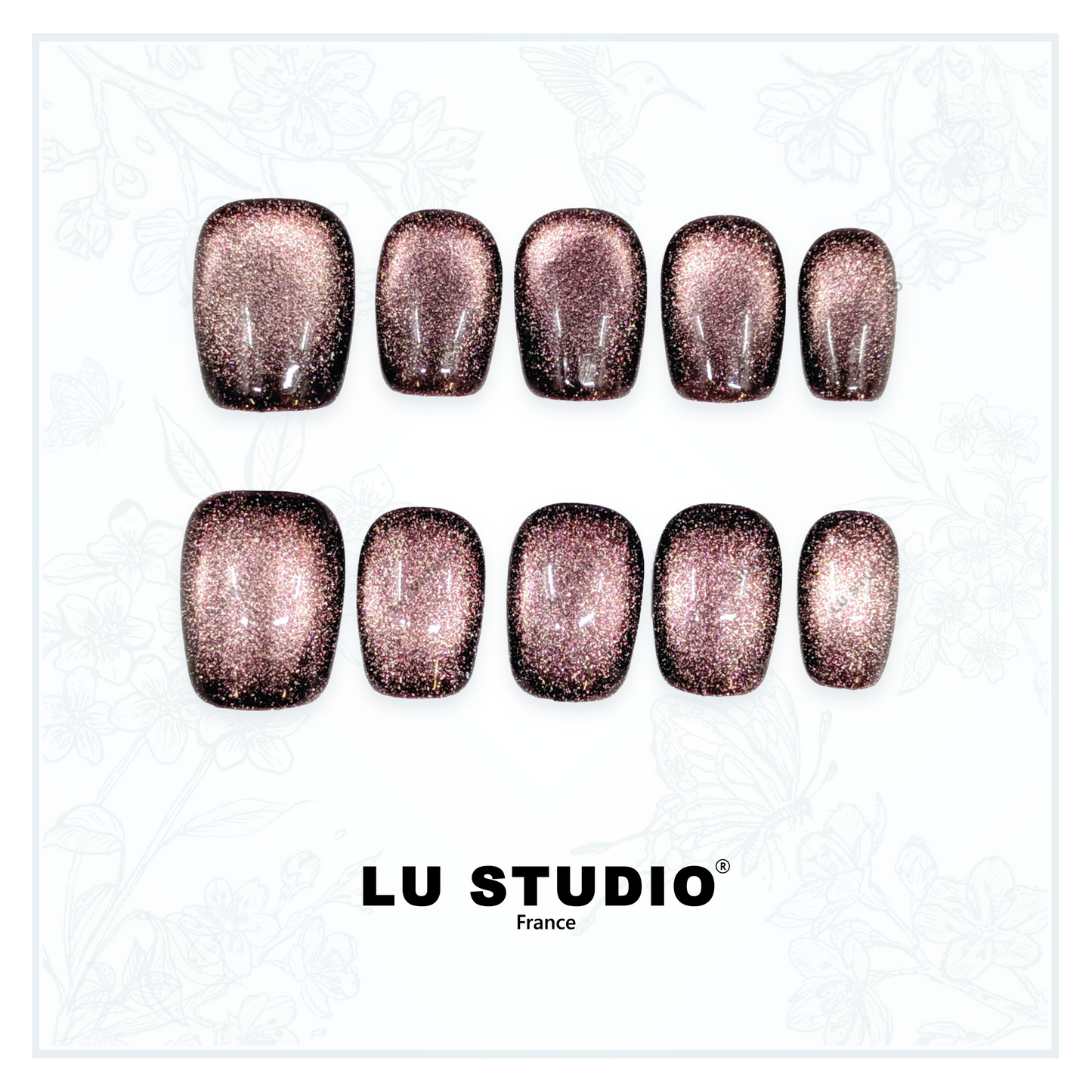 Rose intense pailleté  |  Faux-ongles réutilisables - Press on nails