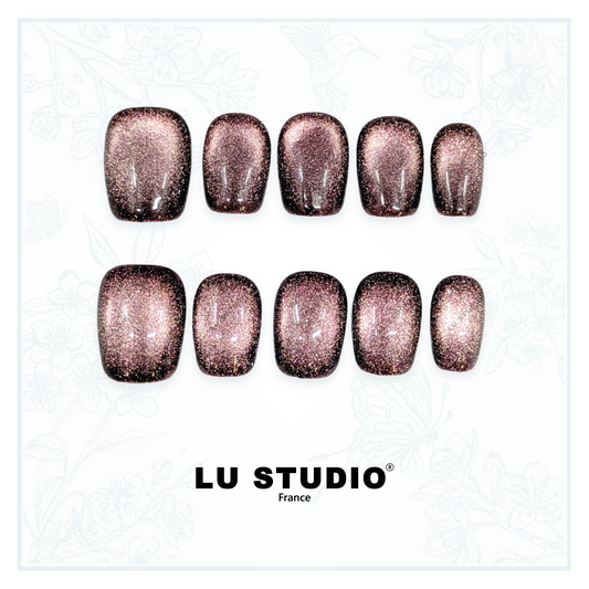 Rose intense pailleté  |  Faux-ongles réutilisables - Press on nails