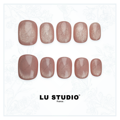 Rose doux pailleté  |  Faux-ongles réutilisables - Press on nails