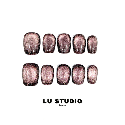 Rose Intense pailleté  Faux-ongles réutilisables Press on nails 